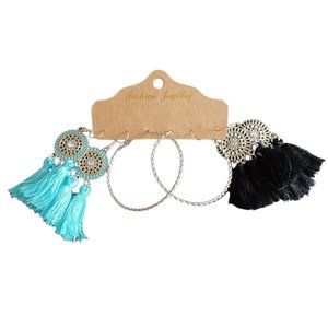 Boho Style Tassel And Hoop Earrings NWT